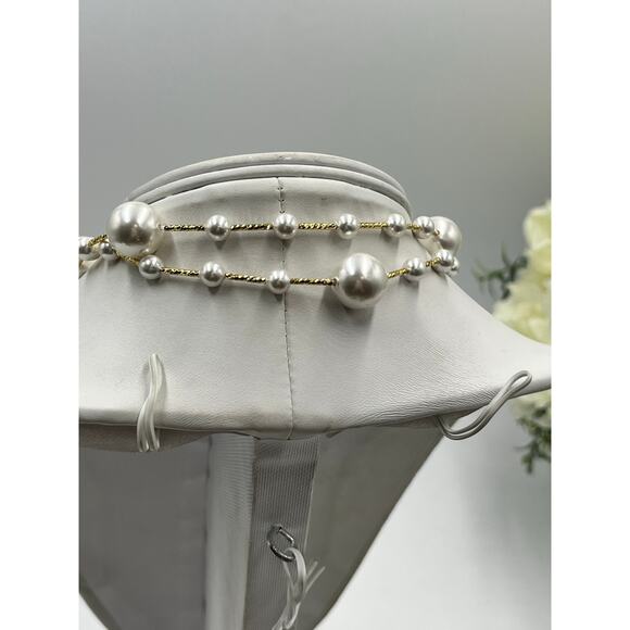 Vintage Gold Bee Movable Enhancer Long Pearl Chain Convertible Runway Necklace - Picture 5 of 10